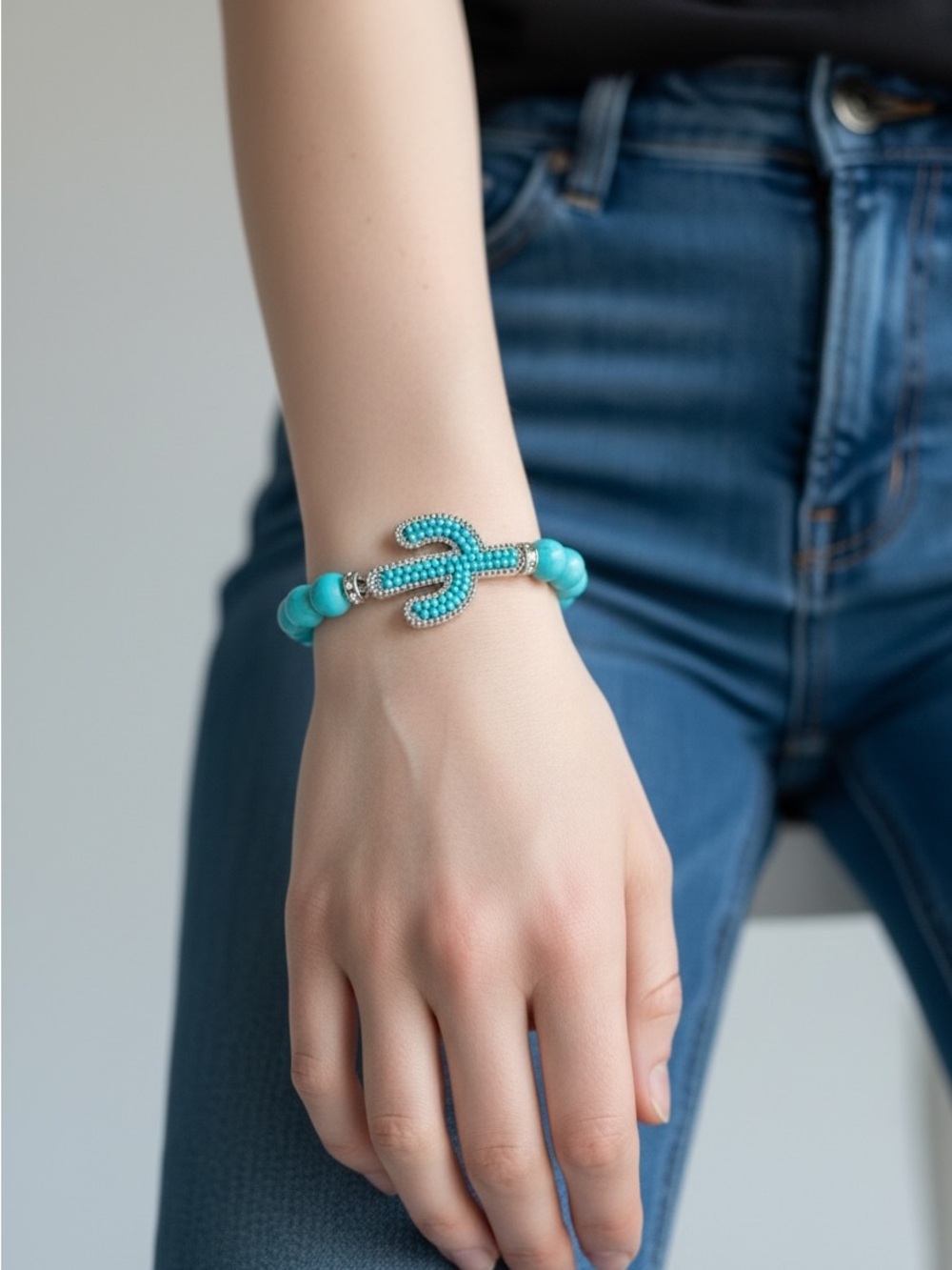 9/10 Turquoise Bead Cactus Bracelet - Women Jewelry